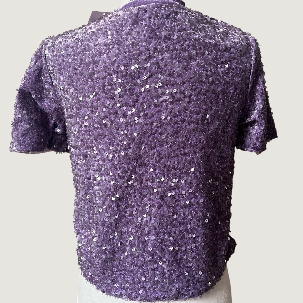 A New Day Purple Sequin Top Womens XS Short Sleeve Party Cocktail Holiday NWT - Picture 5 of 13